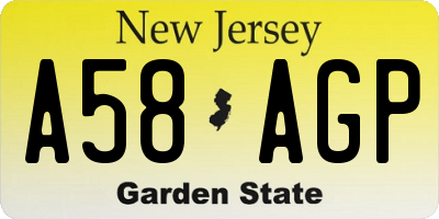 NJ license plate A58AGP