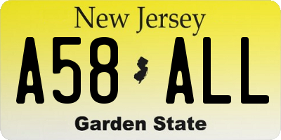 NJ license plate A58ALL