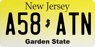 NJ license plate A58ATN