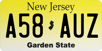NJ license plate A58AUZ