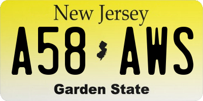 NJ license plate A58AWS