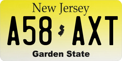 NJ license plate A58AXT