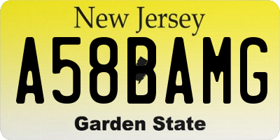 NJ license plate A58BAMG