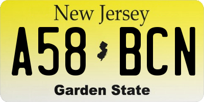 NJ license plate A58BCN