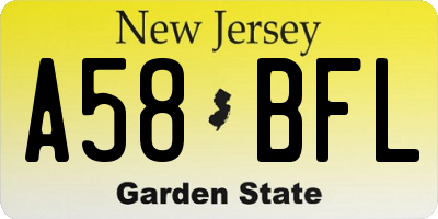 NJ license plate A58BFL