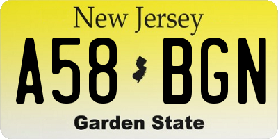 NJ license plate A58BGN