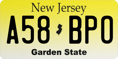 NJ license plate A58BPO