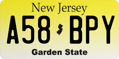 NJ license plate A58BPY