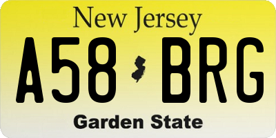 NJ license plate A58BRG