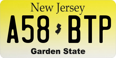 NJ license plate A58BTP