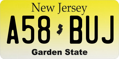 NJ license plate A58BUJ
