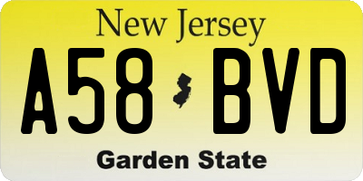 NJ license plate A58BVD