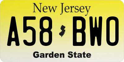 NJ license plate A58BWO