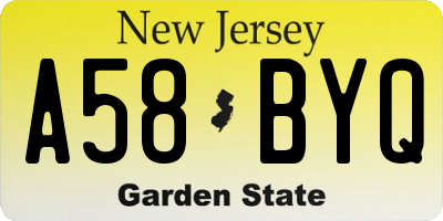 NJ license plate A58BYQ