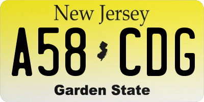 NJ license plate A58CDG