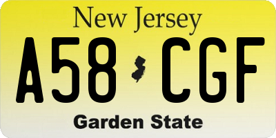 NJ license plate A58CGF
