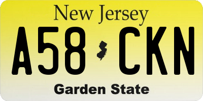 NJ license plate A58CKN