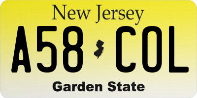 NJ license plate A58COL