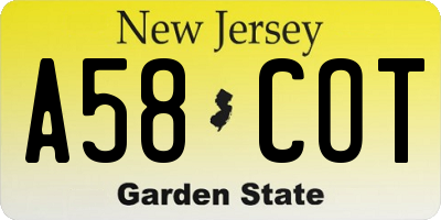 NJ license plate A58COT