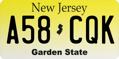 NJ license plate A58CQK