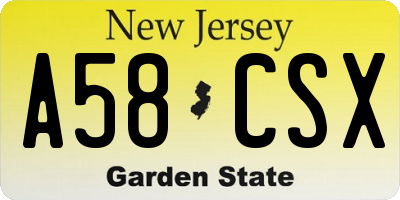 NJ license plate A58CSX