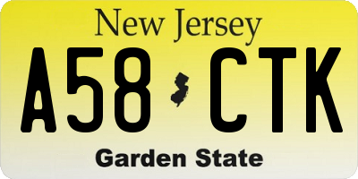 NJ license plate A58CTK