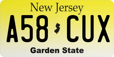 NJ license plate A58CUX
