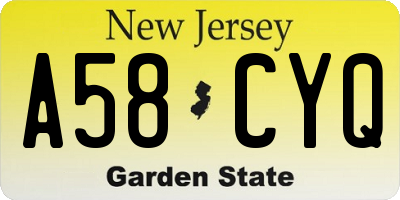NJ license plate A58CYQ