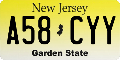 NJ license plate A58CYY
