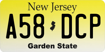 NJ license plate A58DCP