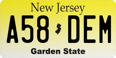 NJ license plate A58DEM