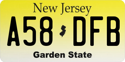 NJ license plate A58DFB