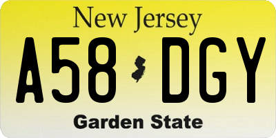 NJ license plate A58DGY