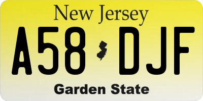 NJ license plate A58DJF