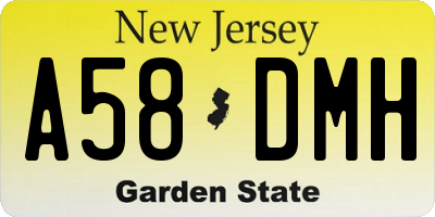 NJ license plate A58DMH