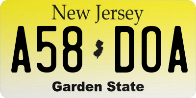 NJ license plate A58DOA