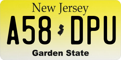 NJ license plate A58DPU