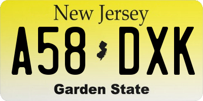 NJ license plate A58DXK