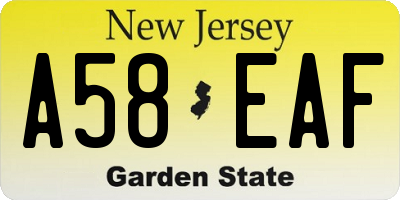 NJ license plate A58EAF