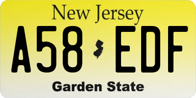 NJ license plate A58EDF
