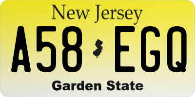 NJ license plate A58EGQ