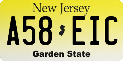 NJ license plate A58EIC