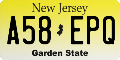 NJ license plate A58EPQ