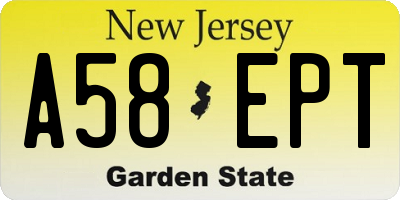 NJ license plate A58EPT