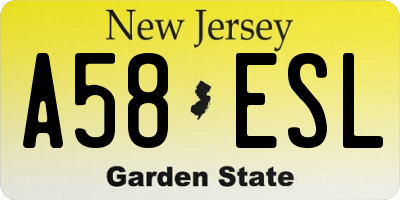 NJ license plate A58ESL