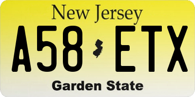 NJ license plate A58ETX