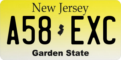 NJ license plate A58EXC