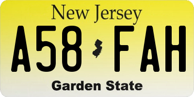 NJ license plate A58FAH