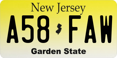 NJ license plate A58FAW