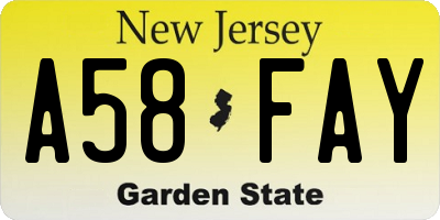 NJ license plate A58FAY